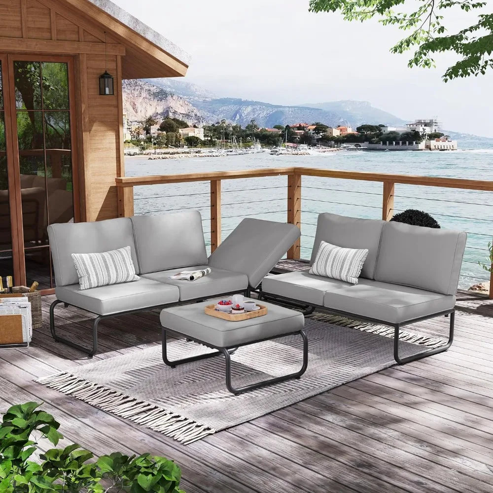 Outdoor Furniture Sets with Cushion Patio Sectional Sofas with Adjustable Backsest,3PCS Aluminum Patio Conversation Set