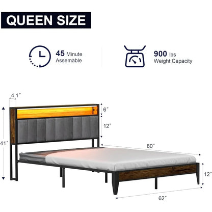 Queen Bed Frame, Queen Size Metal Platform, No Box Spring Needed|Noise Free and Easy Assembly Tool80"L x 62"W x 41"H