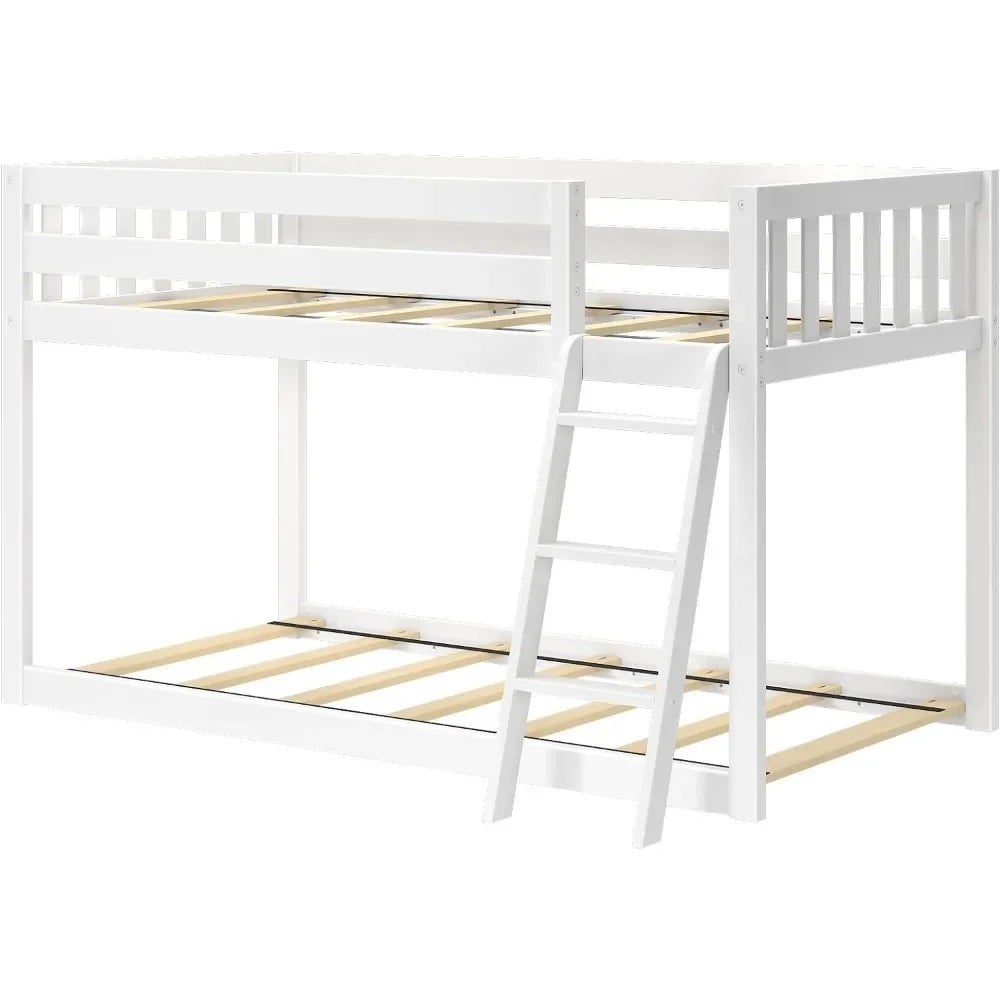 Fundamental Twin Low Bunk Bed, Kids Solid Wood Modern Bed Frame with Strong Wooden Slats,Non-toxic Finishes,High Weight Capacity