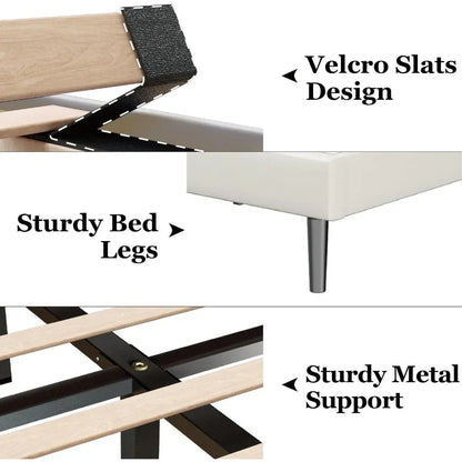 Queen Size Bed Frame with Velvet Upholstered Headboard,Platform Bed with Strong Wood Slats,Mattress Foundation83.3Lx62.4Wx47"H