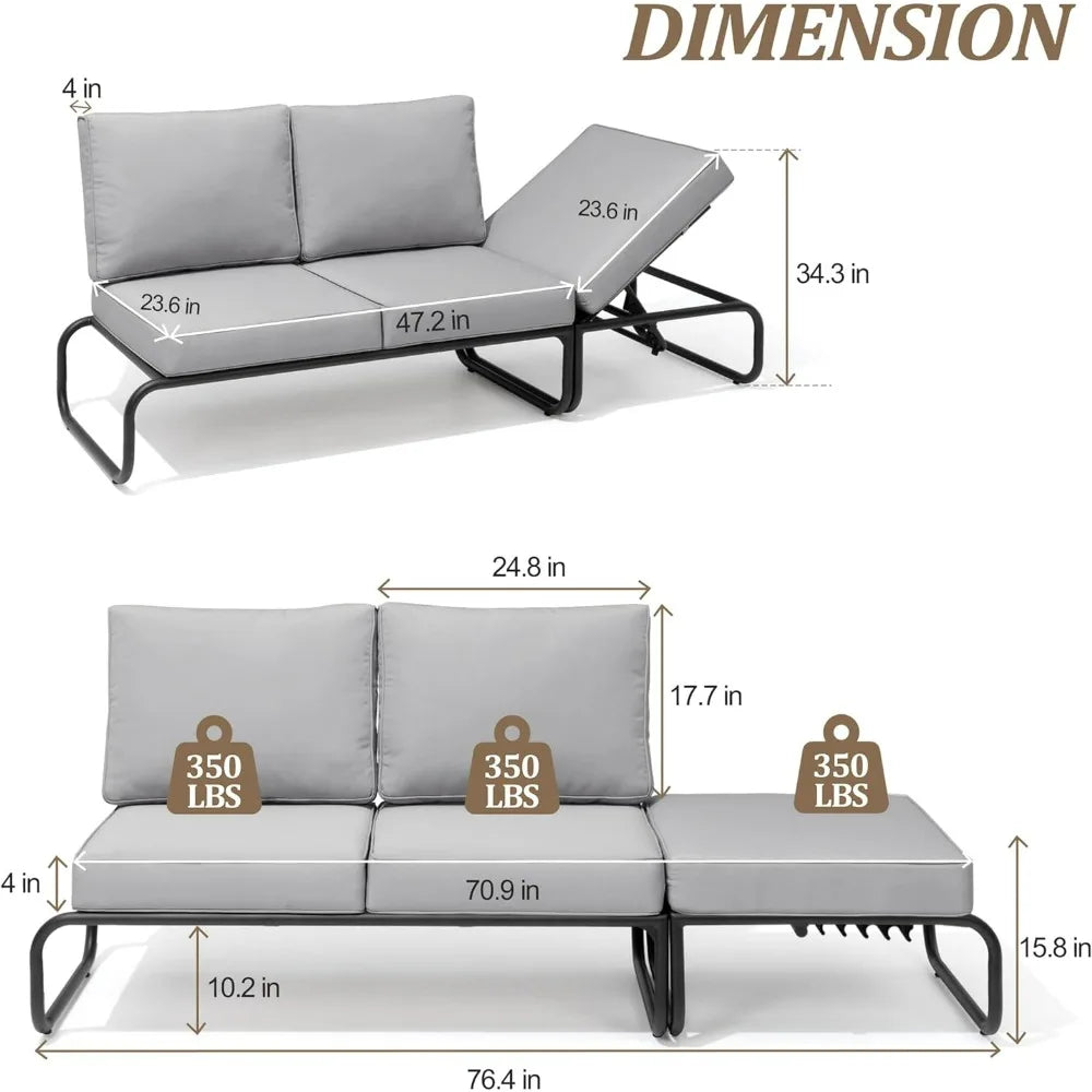 Outdoor Furniture Sets with Cushion Patio Sectional Sofas with Adjustable Backsest,3PCS Aluminum Patio Conversation Set