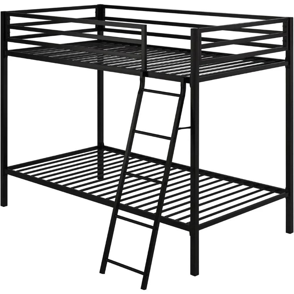 Twin Over Twin Metal Bunk Bed for Juniors, Industrial Twin Bunk Beds Frame, Space-Saving, Easy Climbing & Assemble, Black