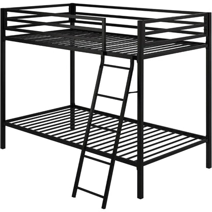 Twin Over Twin Metal Bunk Bed for Juniors, Industrial Twin Bunk Beds Frame, Space-Saving, Easy Climbing & Assemble, Black