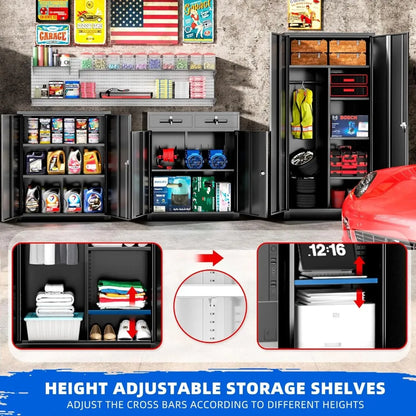 Superday Lockable Almirah for Clothes with Adjustable Shelves, 71”H Metal Storage Cabinets with Doors and Hanging Rod