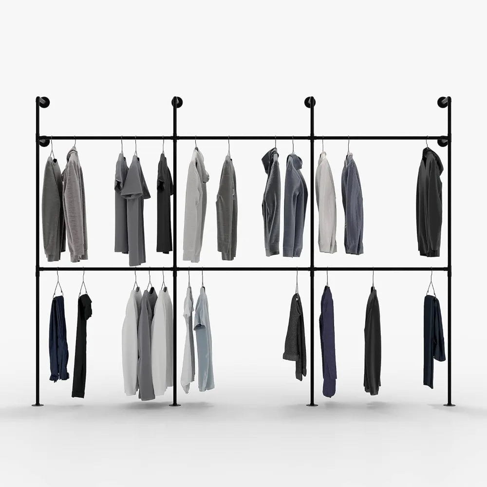 pamo Industrial pipe clothing rack metal black - Wall mounted clothes racks for hanging clothes - Modern walk in closet - KIM