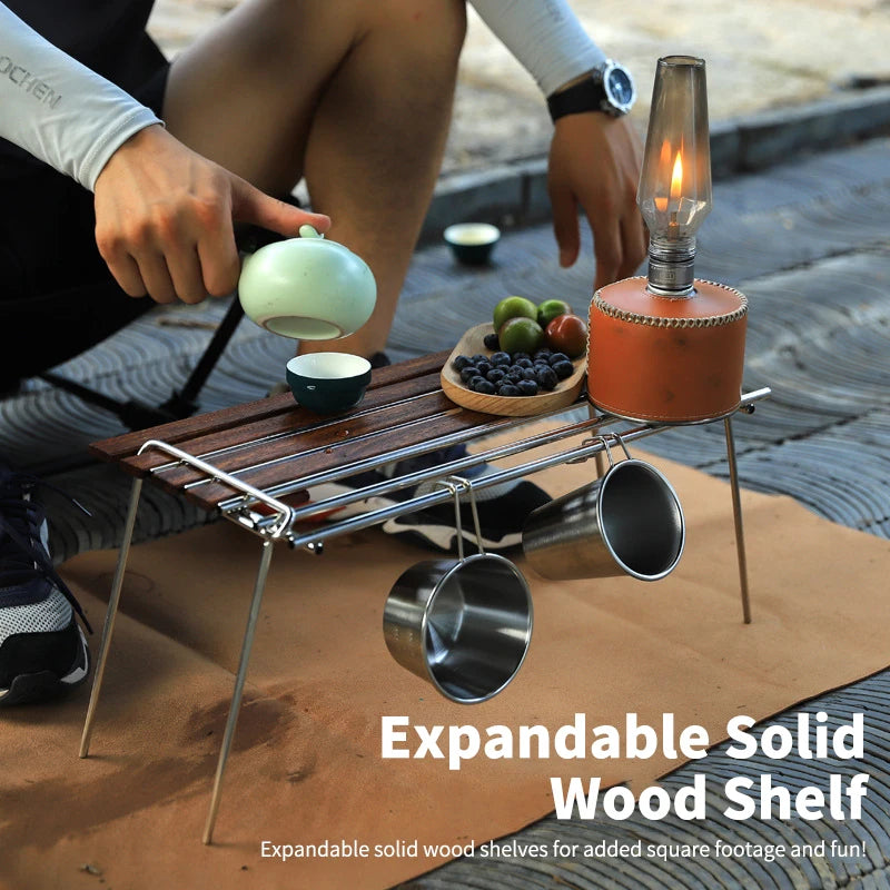 Outdoor Small A Folding Table Portable Multifunctional Camping Stainless Steel With Light Pole Picnic Beechwood Table