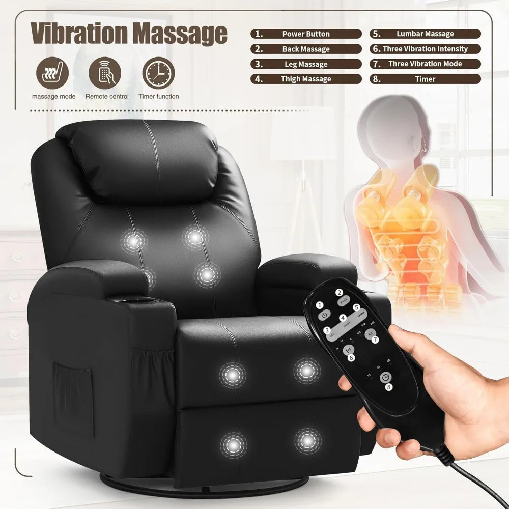 Recliner Chair, Rocking Massage Chairs, Home Reclining Sofa Chair, PU Leather, Ergonomic with Cup Holders, Recliner Chair