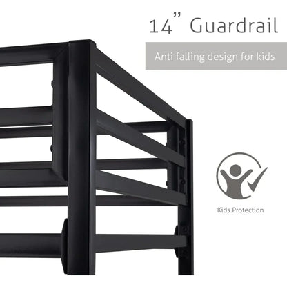 Twin Over Twin Metal Bunk Bed for Juniors, Industrial Twin Bunk Beds Frame, Space-Saving, Easy Climbing & Assemble, Black