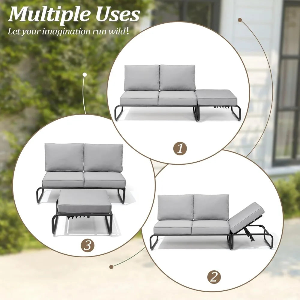 Outdoor Furniture Sets with Cushion Patio Sectional Sofas with Adjustable Backsest,3PCS Aluminum Patio Conversation Set