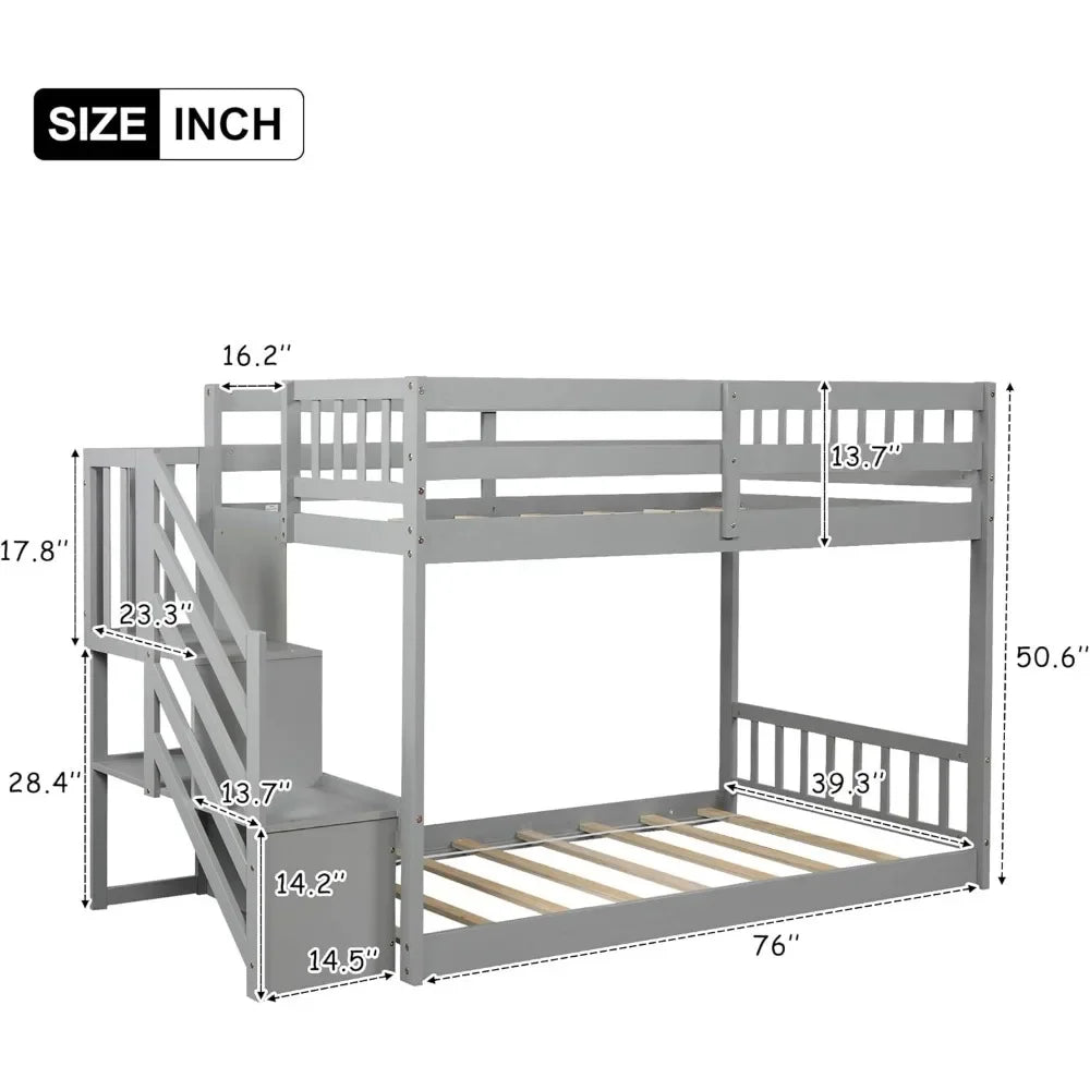 Bunk Bed with Storage Staircase, Twin Size Bunk Bed for Kids, Teens, No Box Spring Needed (Gray) furniture bedroom  kids bed