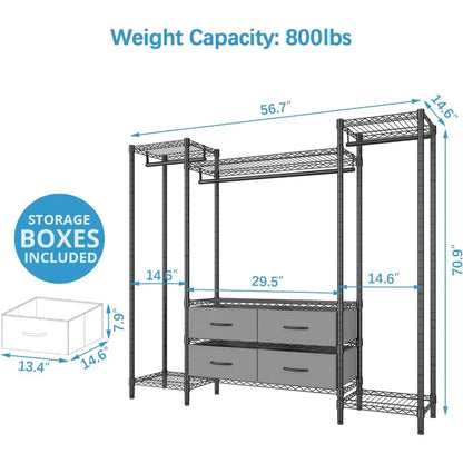 VIPEK V20 Wire Garment Rack Heavy Duty Clothes Rack, Metal Clothing Rack with 6 Shelves, 3 Hang Rods & 4 Fabric Drawers, Compact