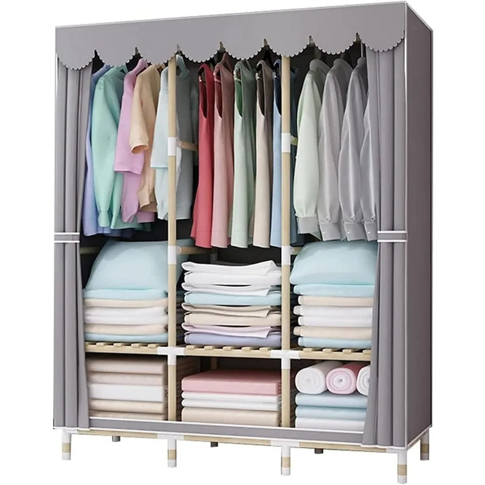 Portable Solid Wood Fabric Wardrobe/ Closet - Corner Fabric Wardrobe For Creativity