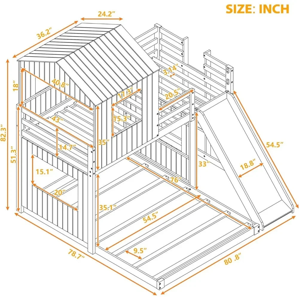 House Bunk Beds with Slide,Wood with Roof and Guard Rail for Kids,Toddlers,No Box Spring Needed (White,Twin Loft Bed with Slide)