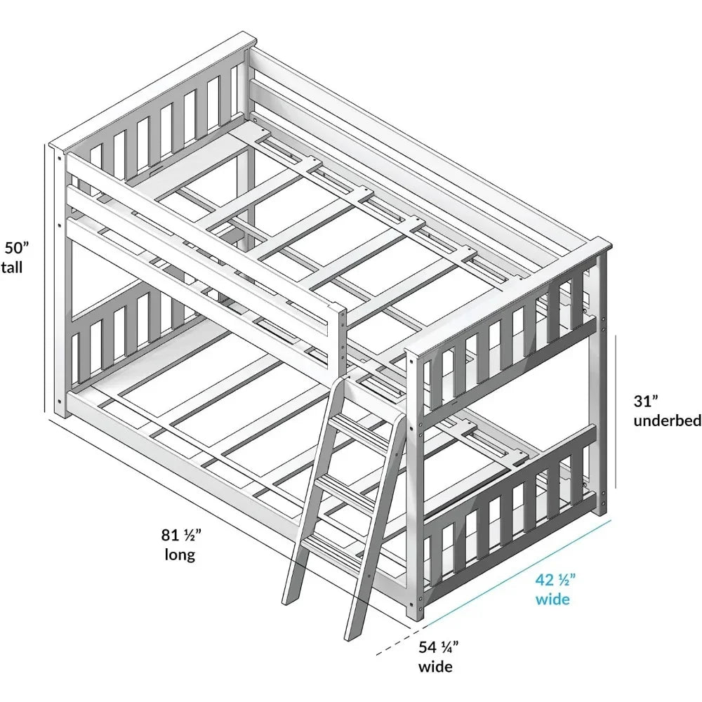 Fundamental Twin Low Bunk Bed, Kids Solid Wood Modern Bed Frame with Strong Wooden Slats,Non-toxic Finishes,High Weight Capacity