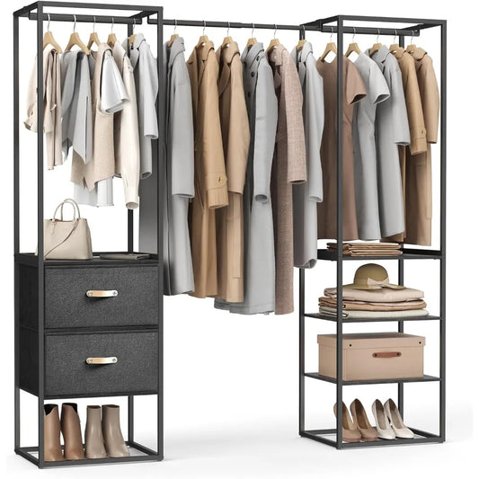 Clothes Rack, 70.9 Inch Wardrobe Freestanding Closet, Heavy Duty Garment Rack with 1 Extendable Hanging Rod