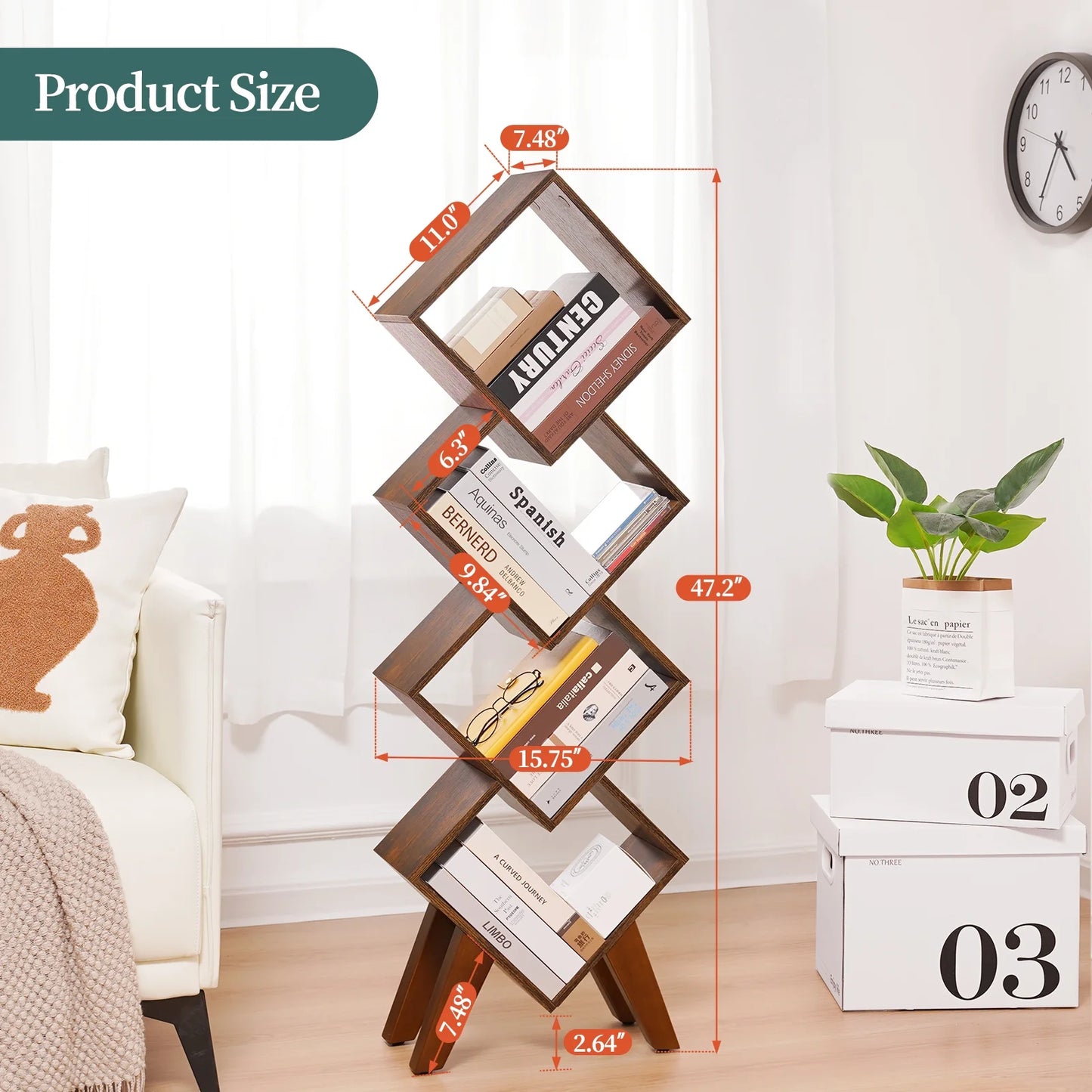 White Bookshelf, Wood Small Bookcase 4-Tier Book Shelf, Tall Bookcases Book Organizer, Modern Bookshelves Floor Standing for Cds/Books in Small Spaces, Living Room, Home Office, Bedroom