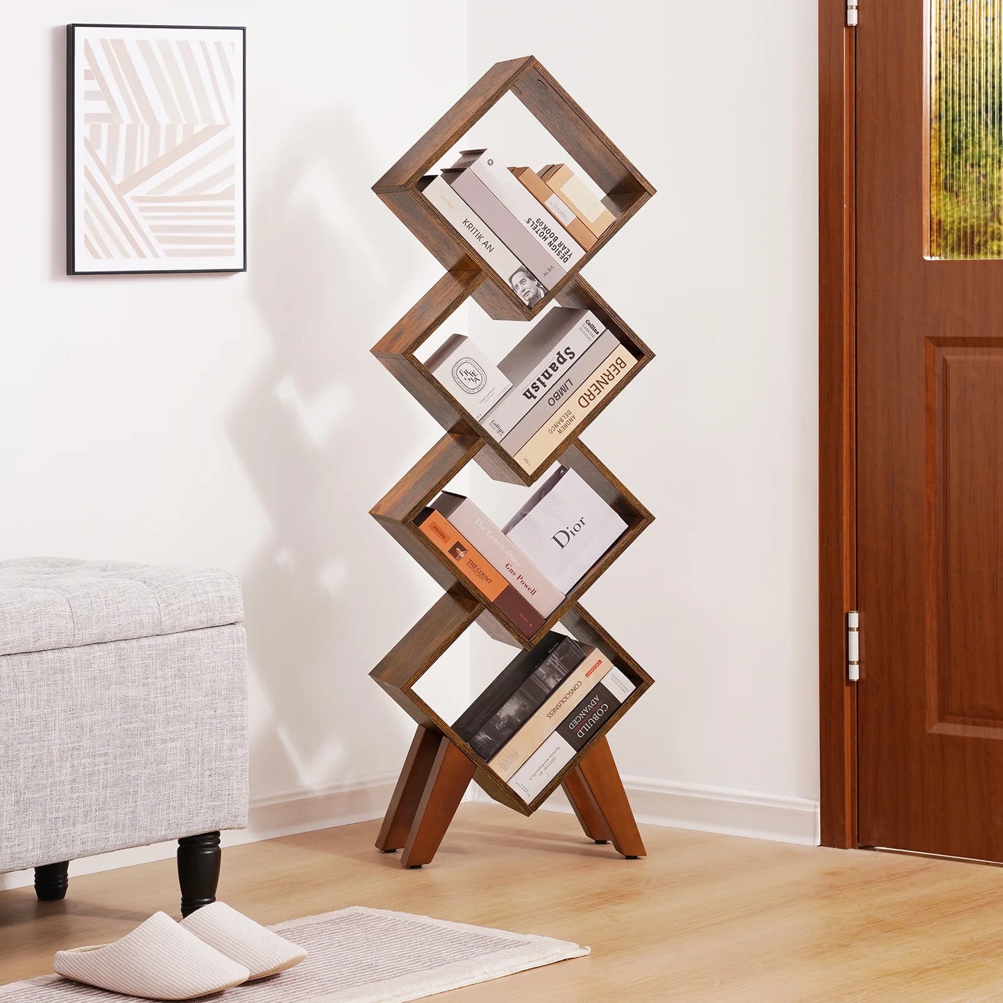 White Bookshelf, Wood Small Bookcase 4-Tier Book Shelf, Tall Bookcases Book Organizer, Modern Bookshelves Floor Standing for Cds/Books in Small Spaces, Living Room, Home Office, Bedroom